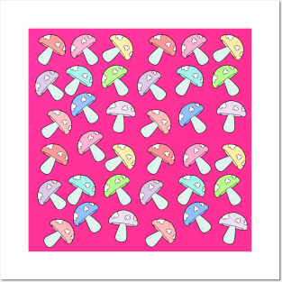 Pink Colorful Mushroom Pattern Posters and Art